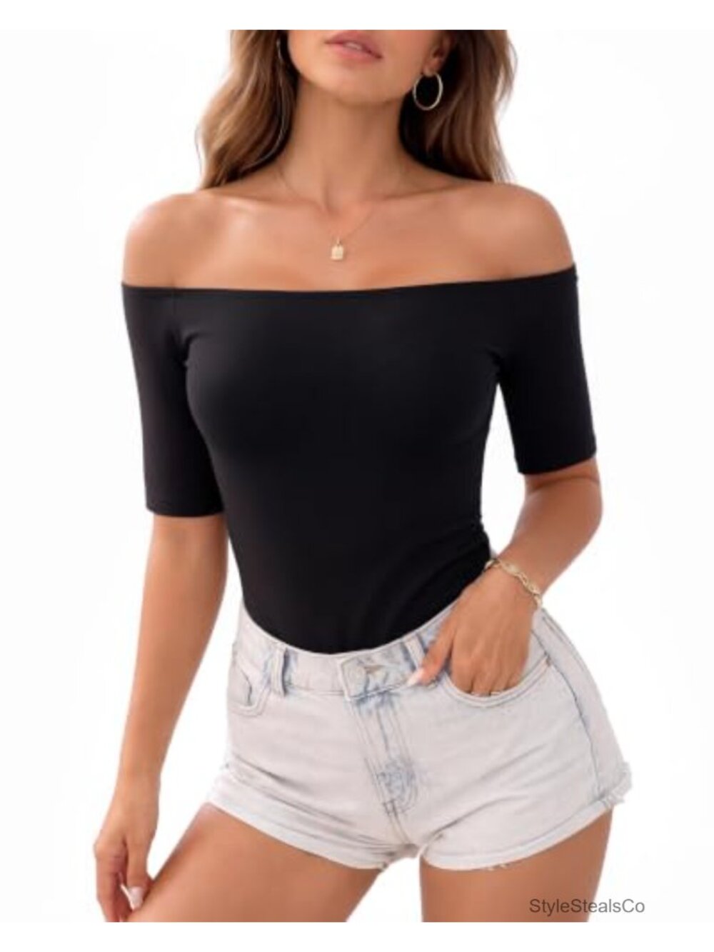 Off the Shoulder Half Sleeve Slim Fit T-Shirt Casual Top